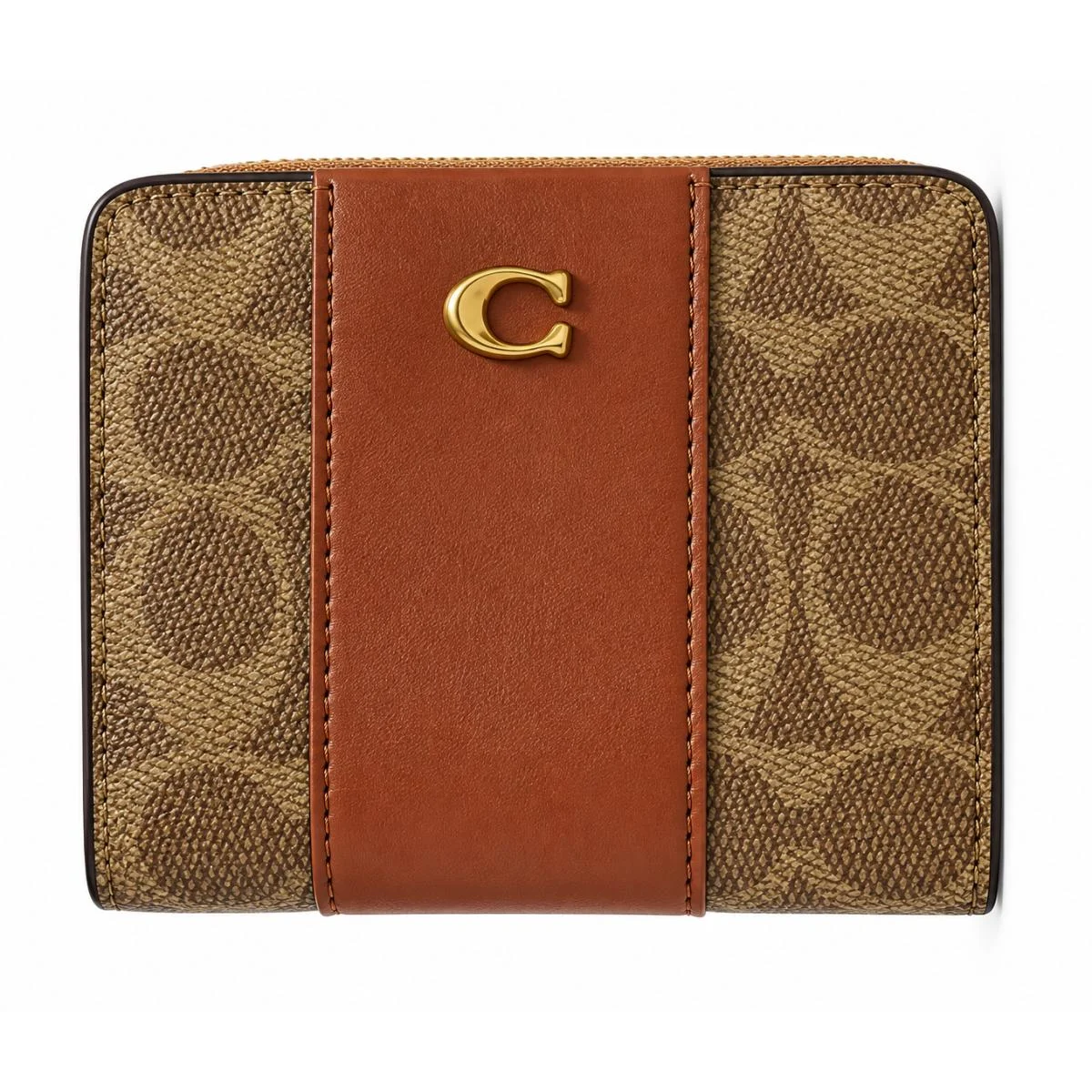 محفظة Coach صغيرة بسحاب محيط – جلد بني وقماش بنقشة العلامة التجارية (Signature Canvas) CD716 IMQLZ - image 4