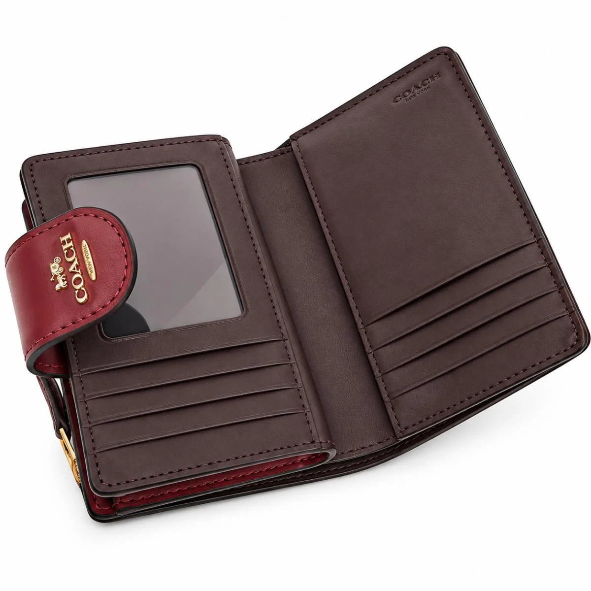 محفظة نسائية من COACH قابلة للطي، طراز Signature Canvas بنقشة قلوب وزهور، موديل C7653، لون عنابي. - image 3