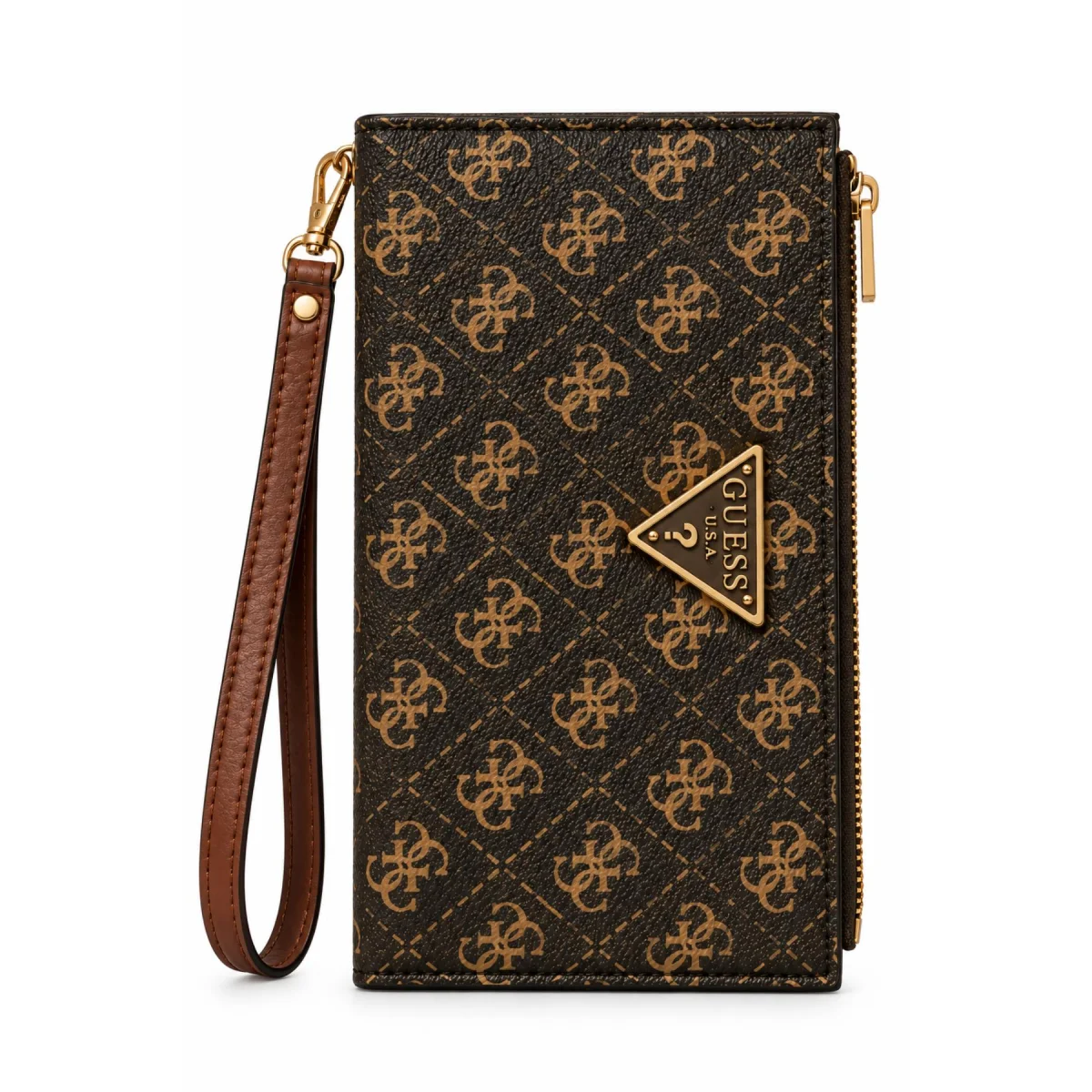محفظة معصم نسائية من GUESS بلون بني ونقشة مونوغرام وسحّاب مزدوج - image 1
