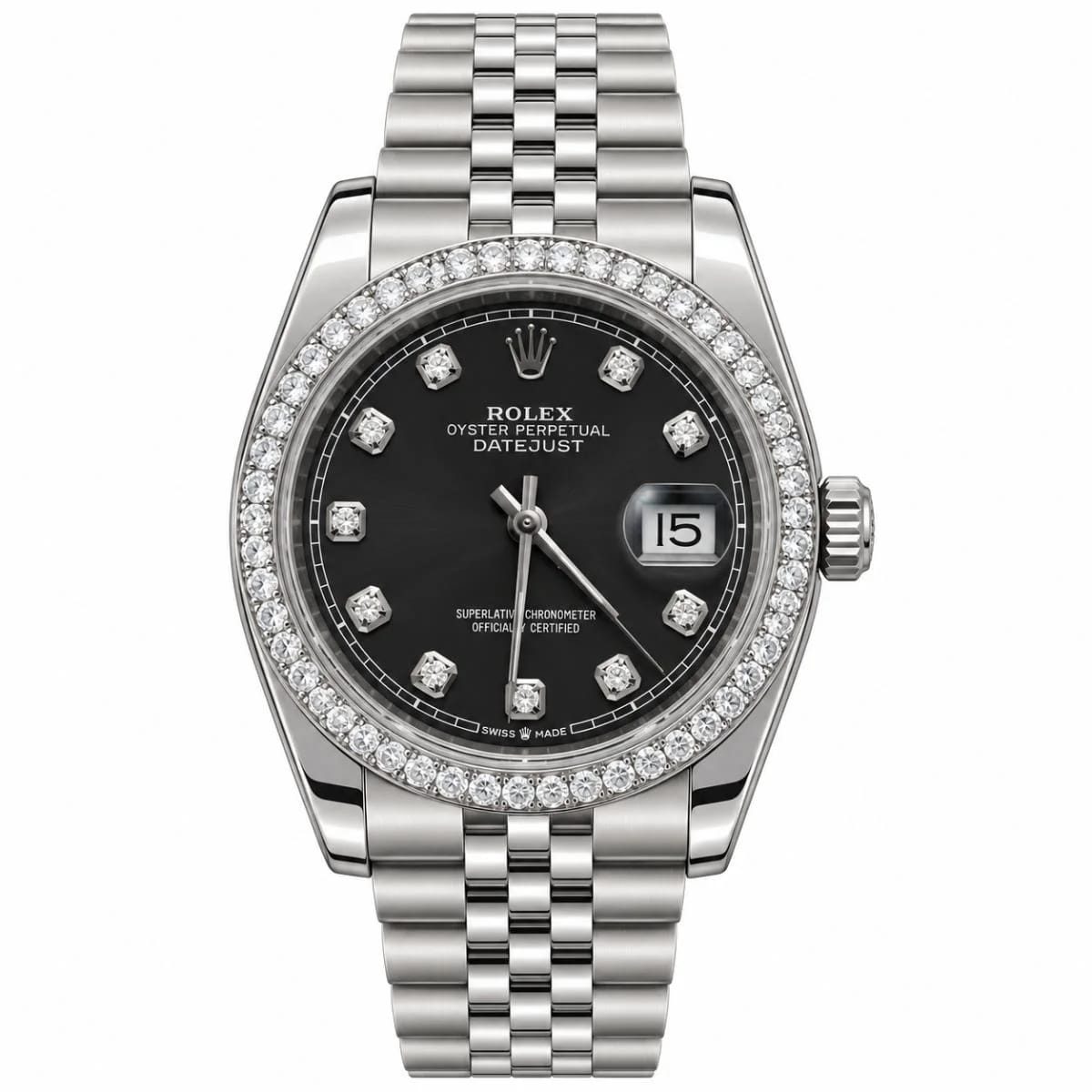 Rolex Datejust 36mm Black Stone-Set Watch For Women