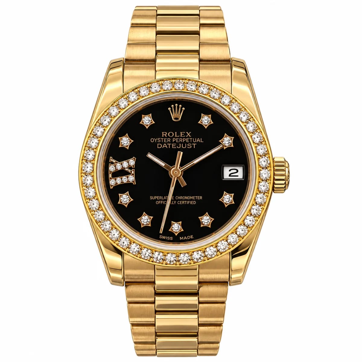 Rolex Datejust Gold Black Stone Dial Watch