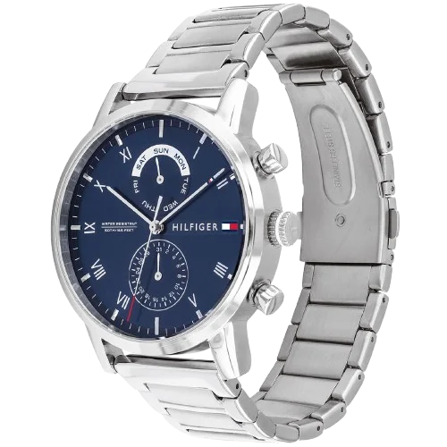 ساعة تومي هيلفيغر كين رجالي 1710401 بسوار ستانلس ستيل فضي وميناء أزرق - image 5