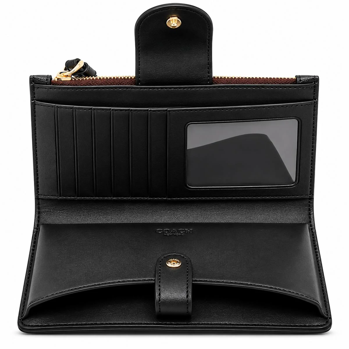 محفظة هاتف نسائية من COACH بنقشة Signature Canvas (طراز C2874) - باللونين الأسود والبني - image 3