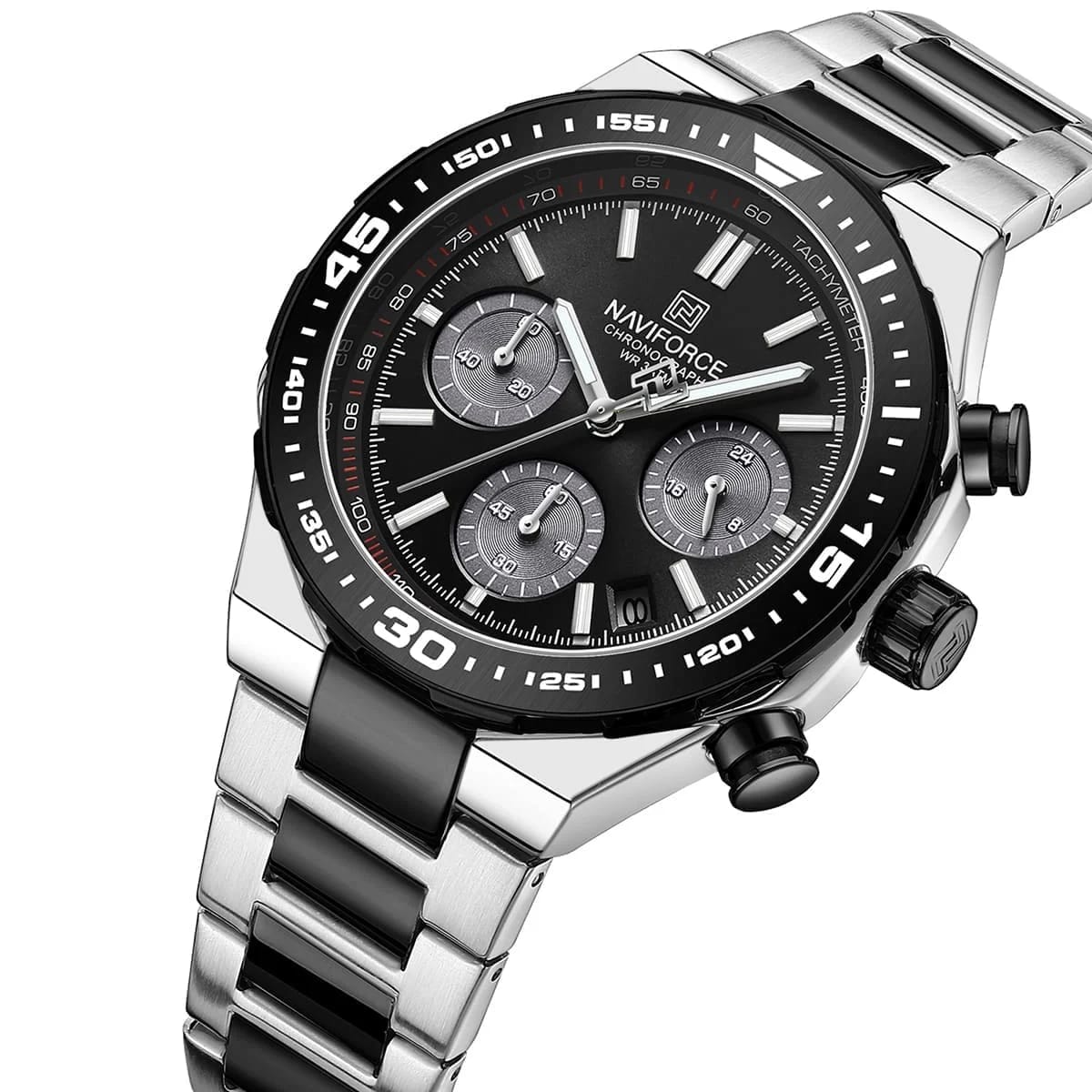 ساعة Naviforce الرجالية NF8049-S-B-B بسوار معدني عصري وخاصية الكرونوغراف - image 2