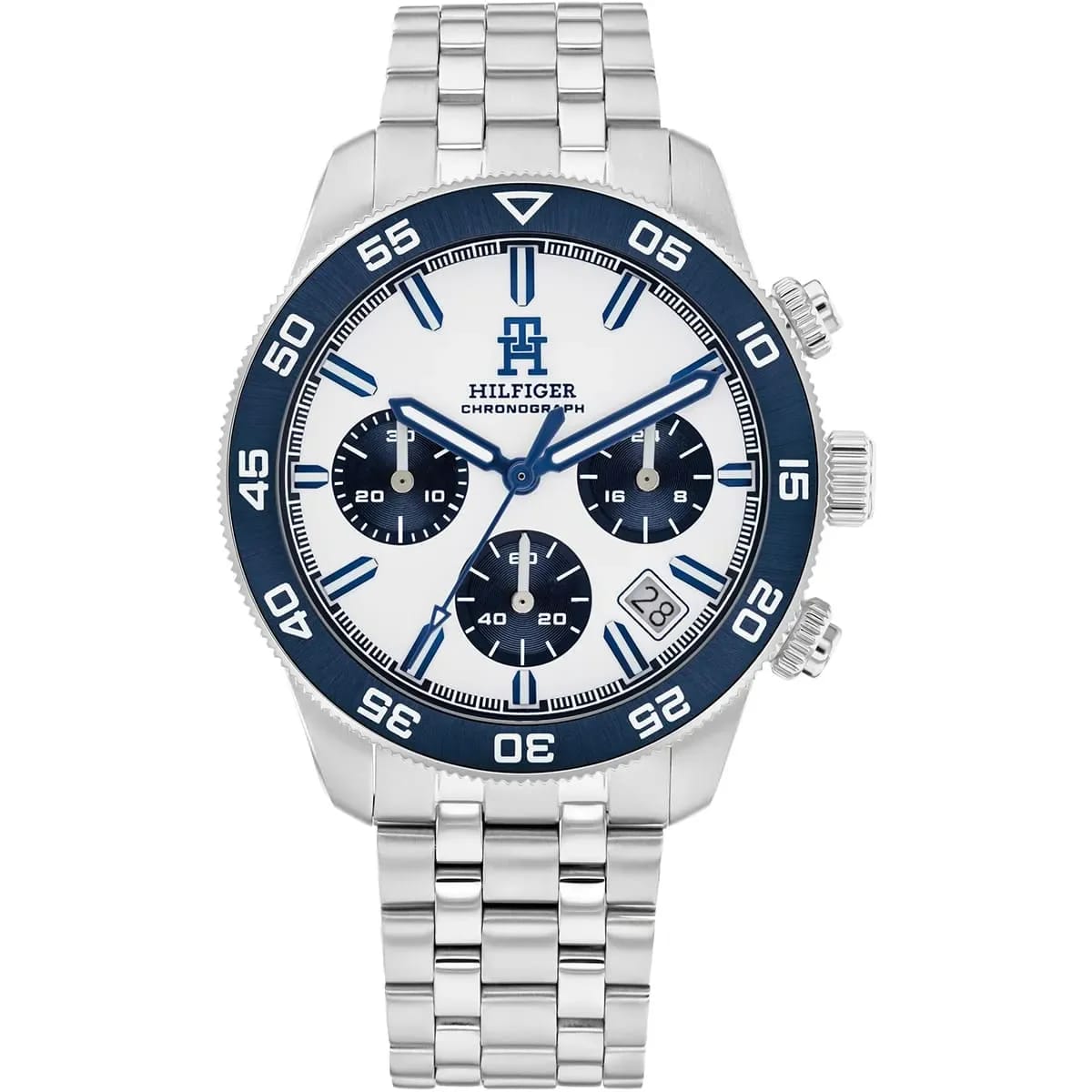 Tommy Hilfiger TH85 Chronograph Men's Watch 1792157 White Dial Silver Stainless Steel Bracelet