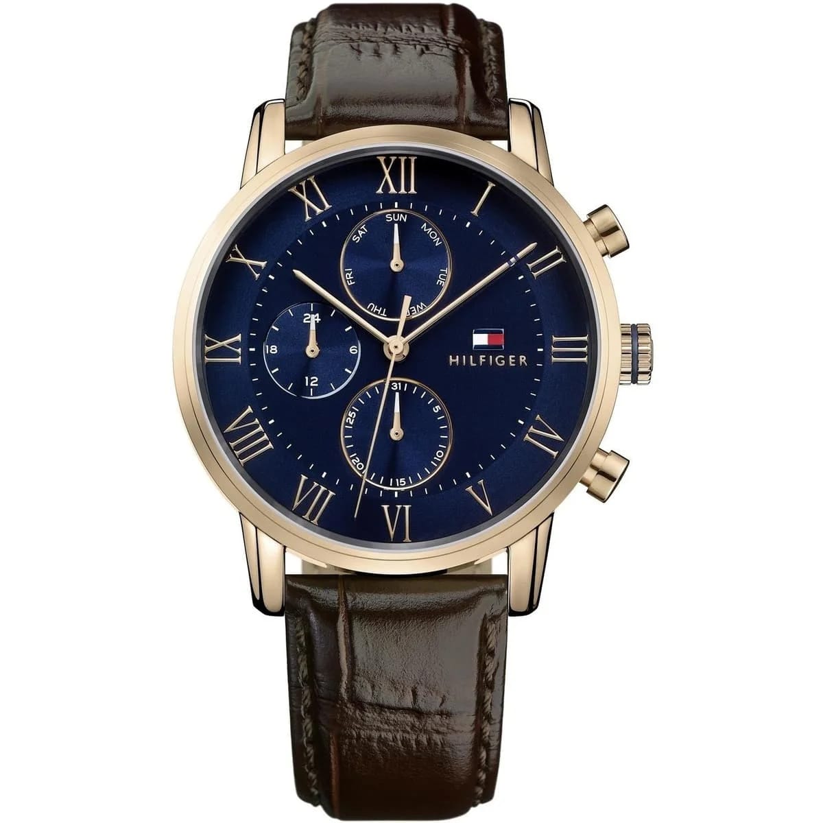 Tommy Hilfiger Kane Men's Watch 1791399 Blue Dial Brown Genuine Leather Strap