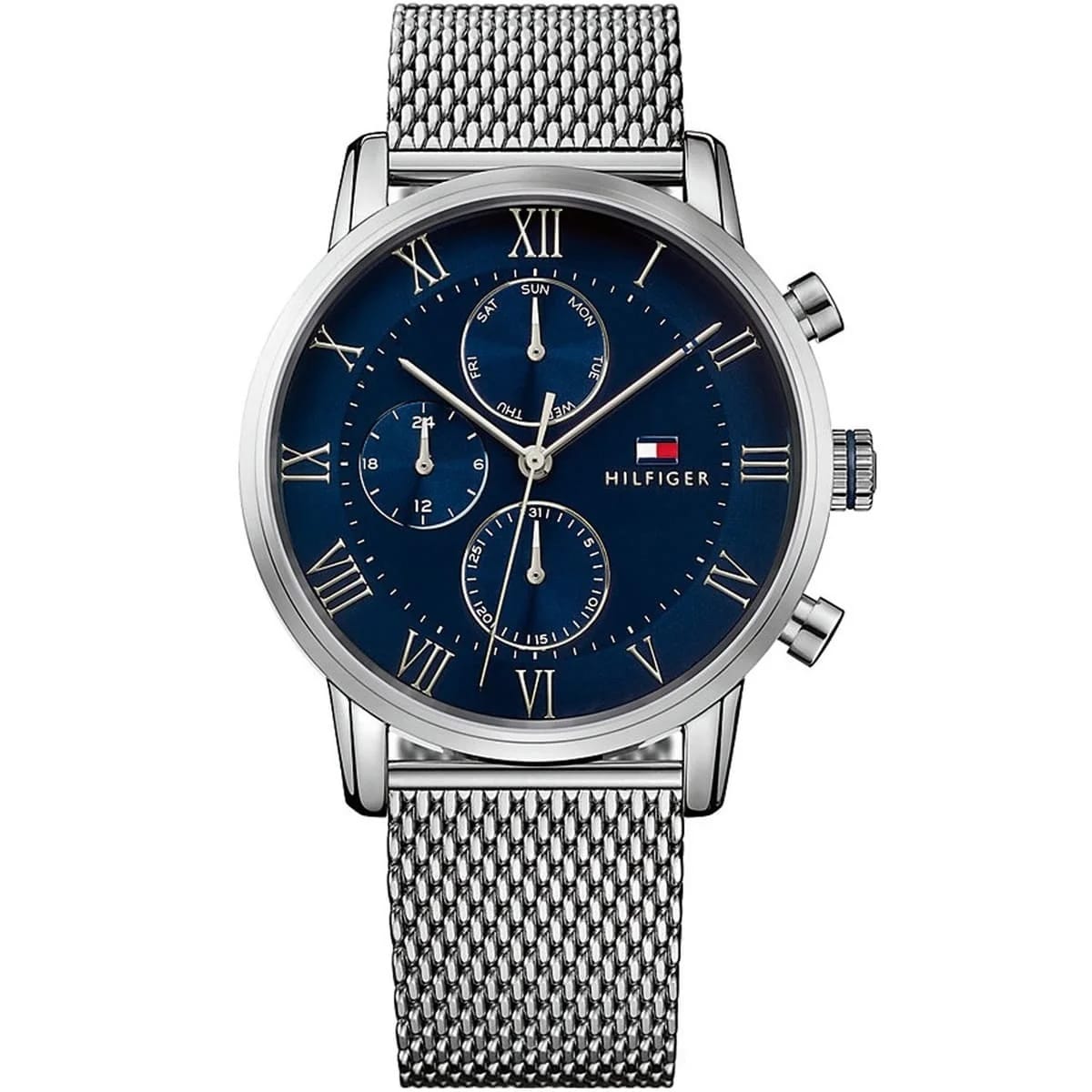 Tommy Hilfiger Kane Men's Watch 1791398 Blue Dial Silver Stainless Steel Mesh Bracelet