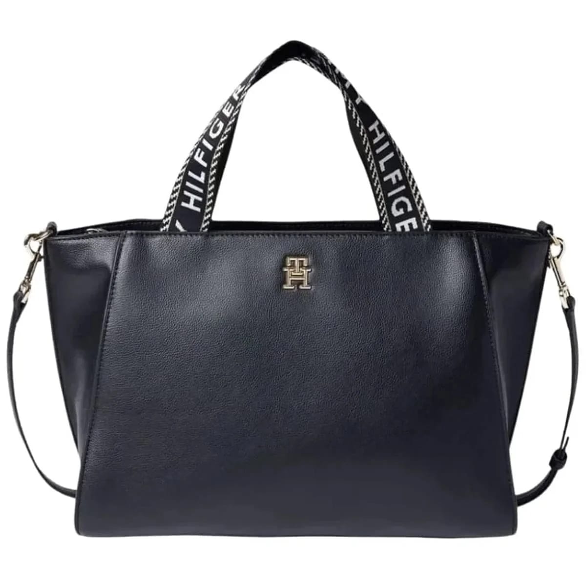 Tommy Hilfiger Black Leather Women’s Tote Bag with Logo Webbing Handles - image 1