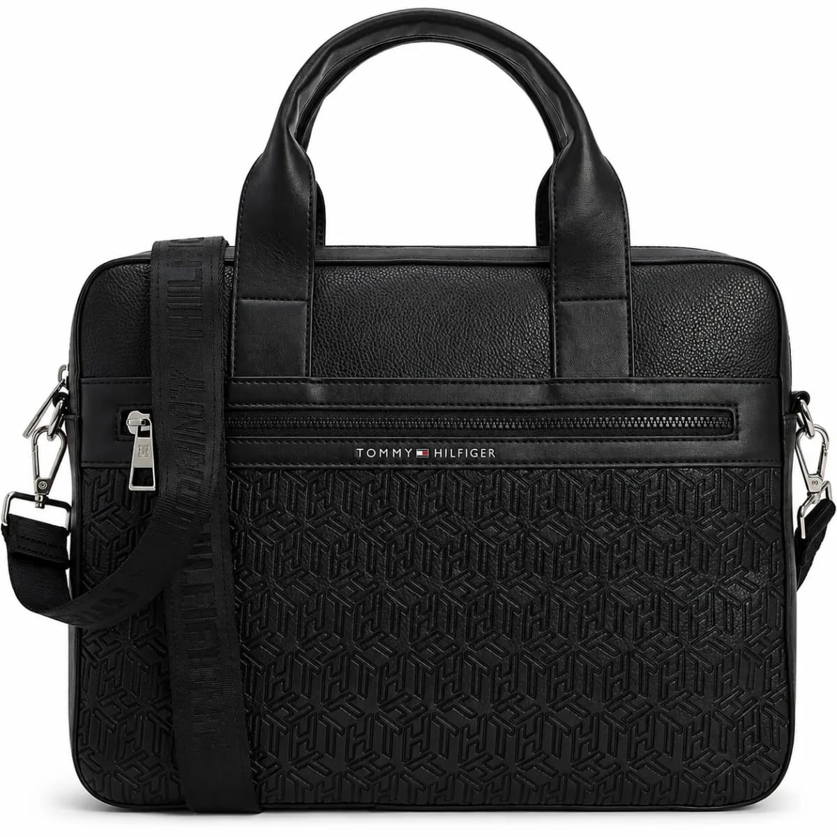 Tommy Hilfiger Men's Black Monogram Laptop Briefcase Bag - image 1