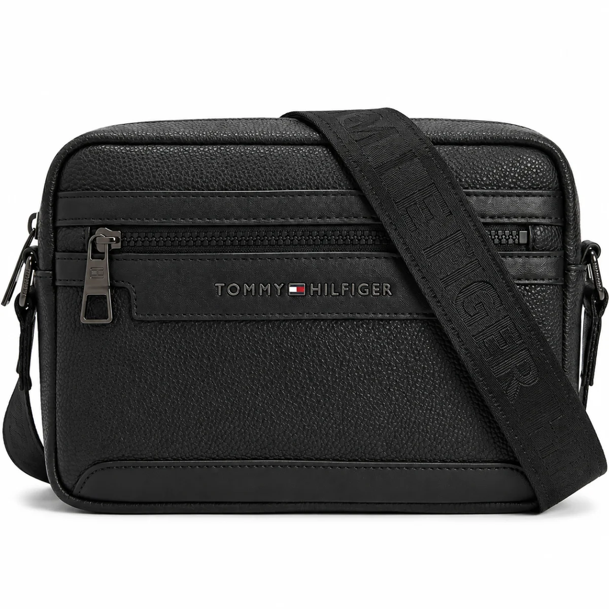 Tommy Hilfiger Men’s Black Pebbled Reporter Crossbody Bag