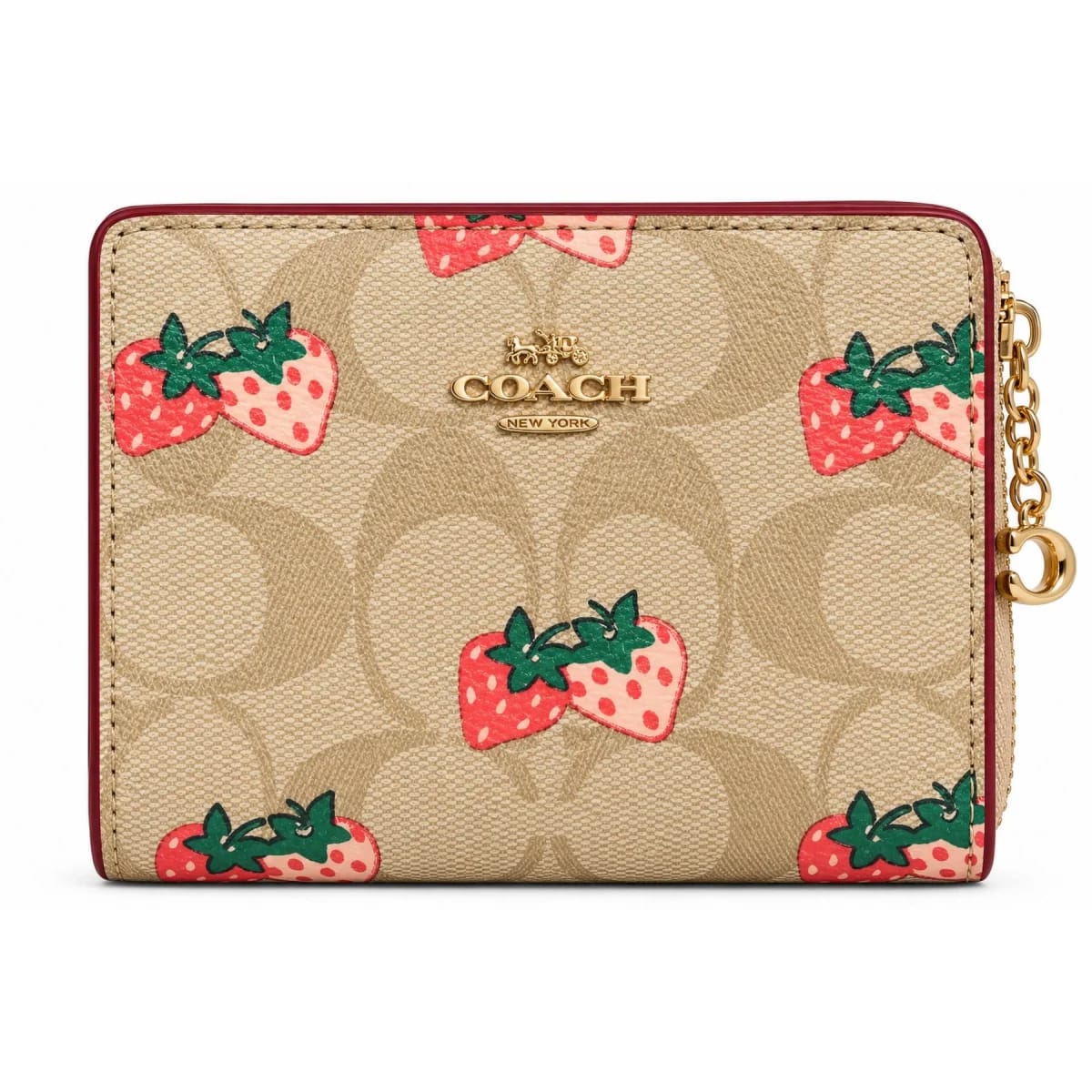 COACH Women’s Strawberry Print Signature Card Holder beige c8605 - image 1