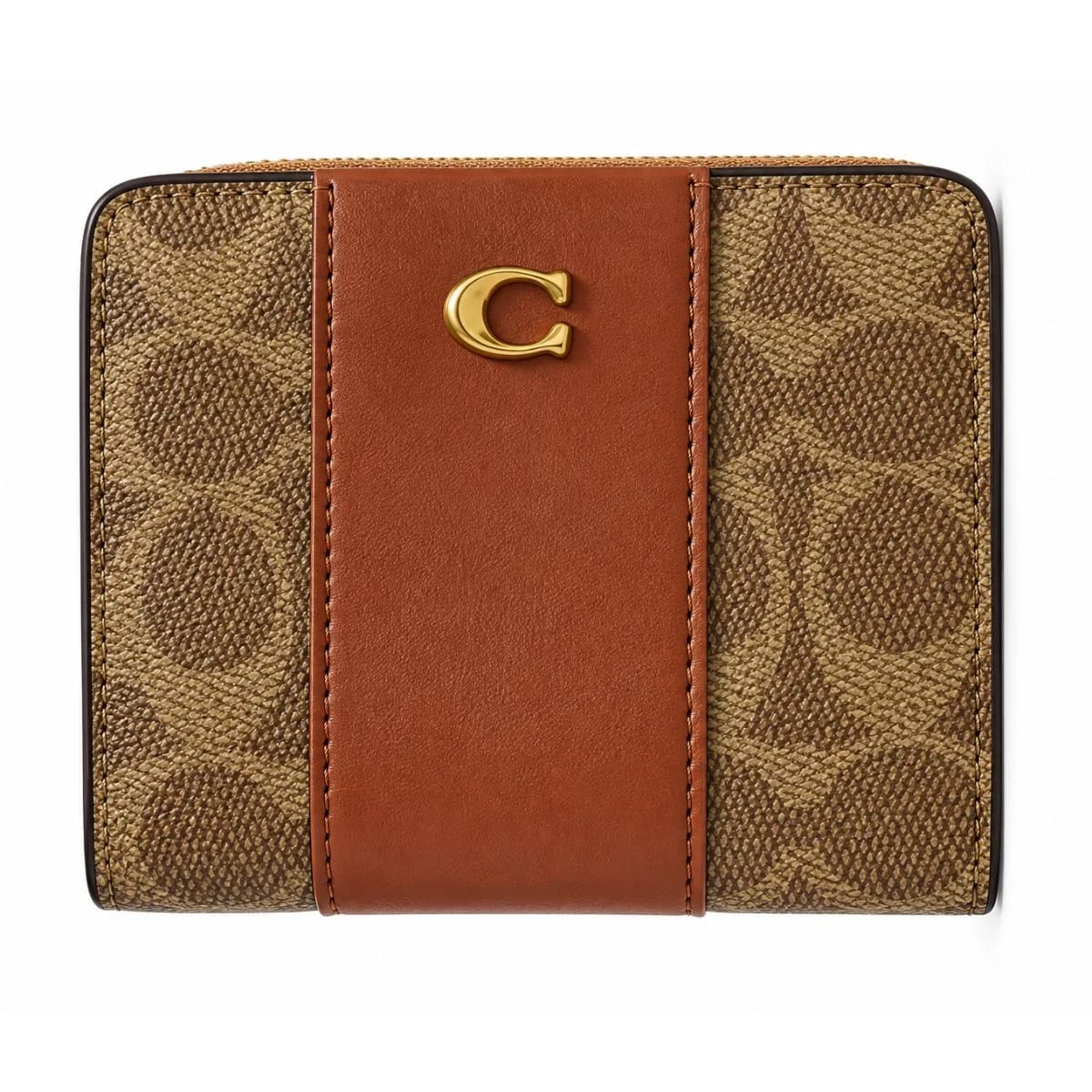 Coach Small Zip Around Wallet – Brown Leather & Signature Canvas CD716 IMQLZ - image 1