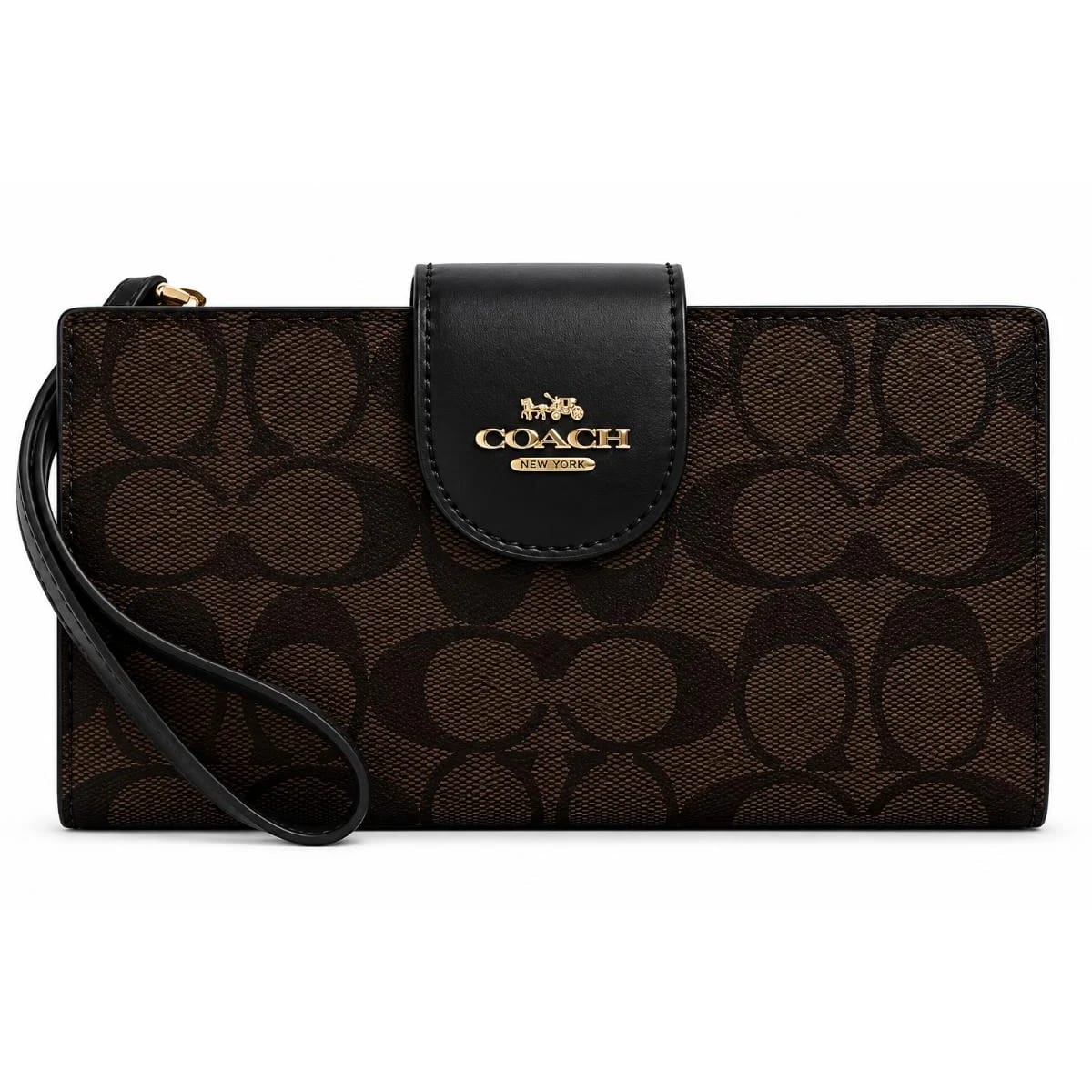 COACH Women’s Signature Canvas Phone Wallet C2874 BLACK & BROWN - image 1