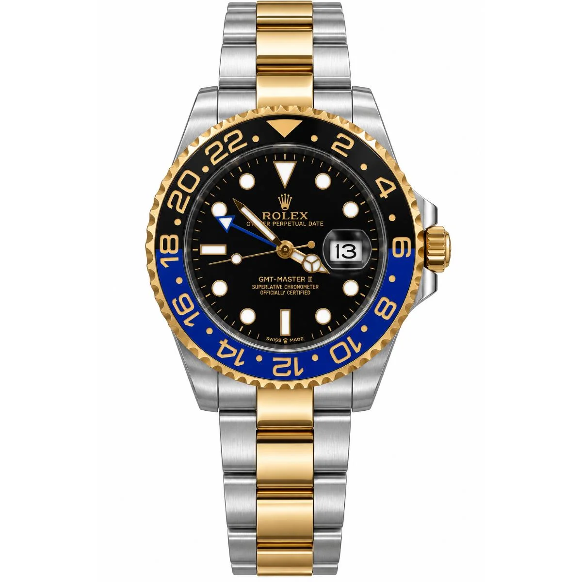 Rolex GMT Master Watch For Men – Black Dial & Silver Gold Bracelet - image 1