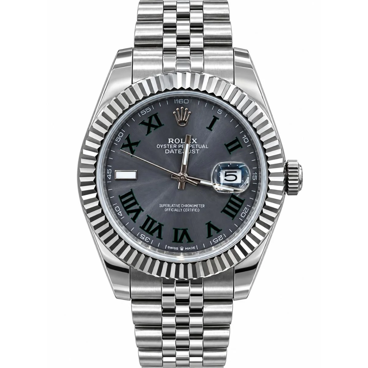 Rolex Date Just Automatic Watch For Men – Gray Dial & Silver Bracelet - image 1