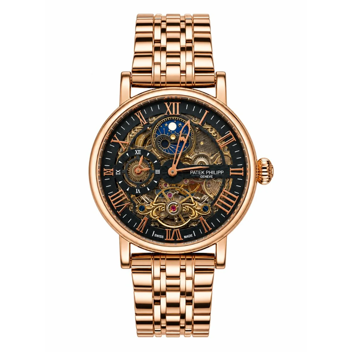 Patek Philippe Skeleton Automatic Rose Gold Watch with Moonphase & Tourbillon Design - image 1