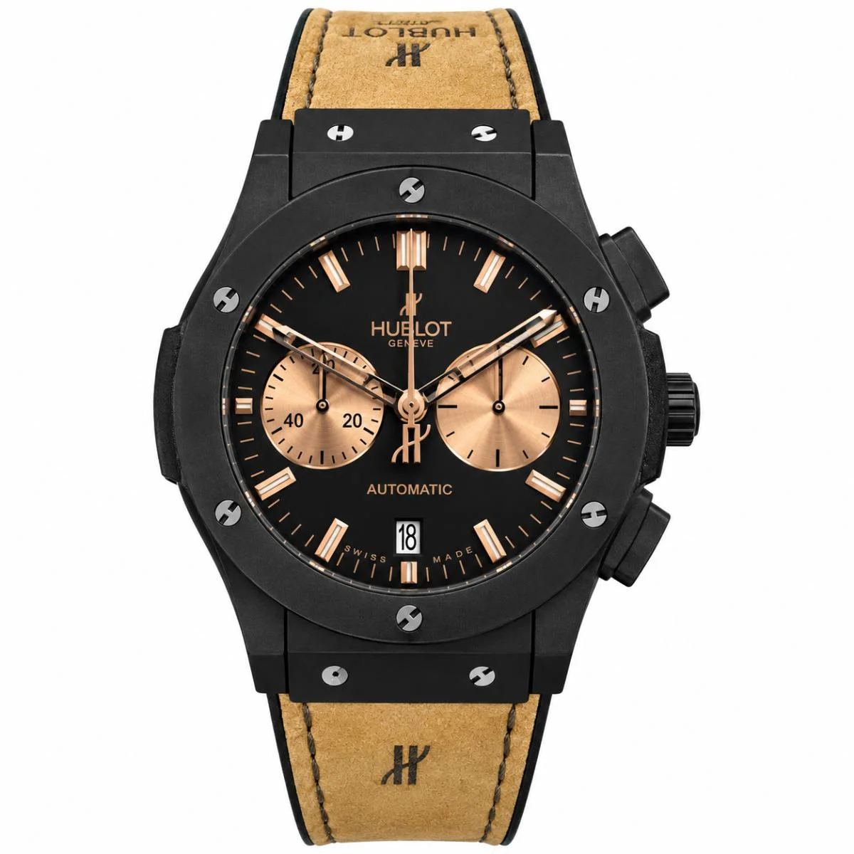 Hublot Big Bang Chronograph Men’s Watch – Black Dial & Havana Rubber Strap