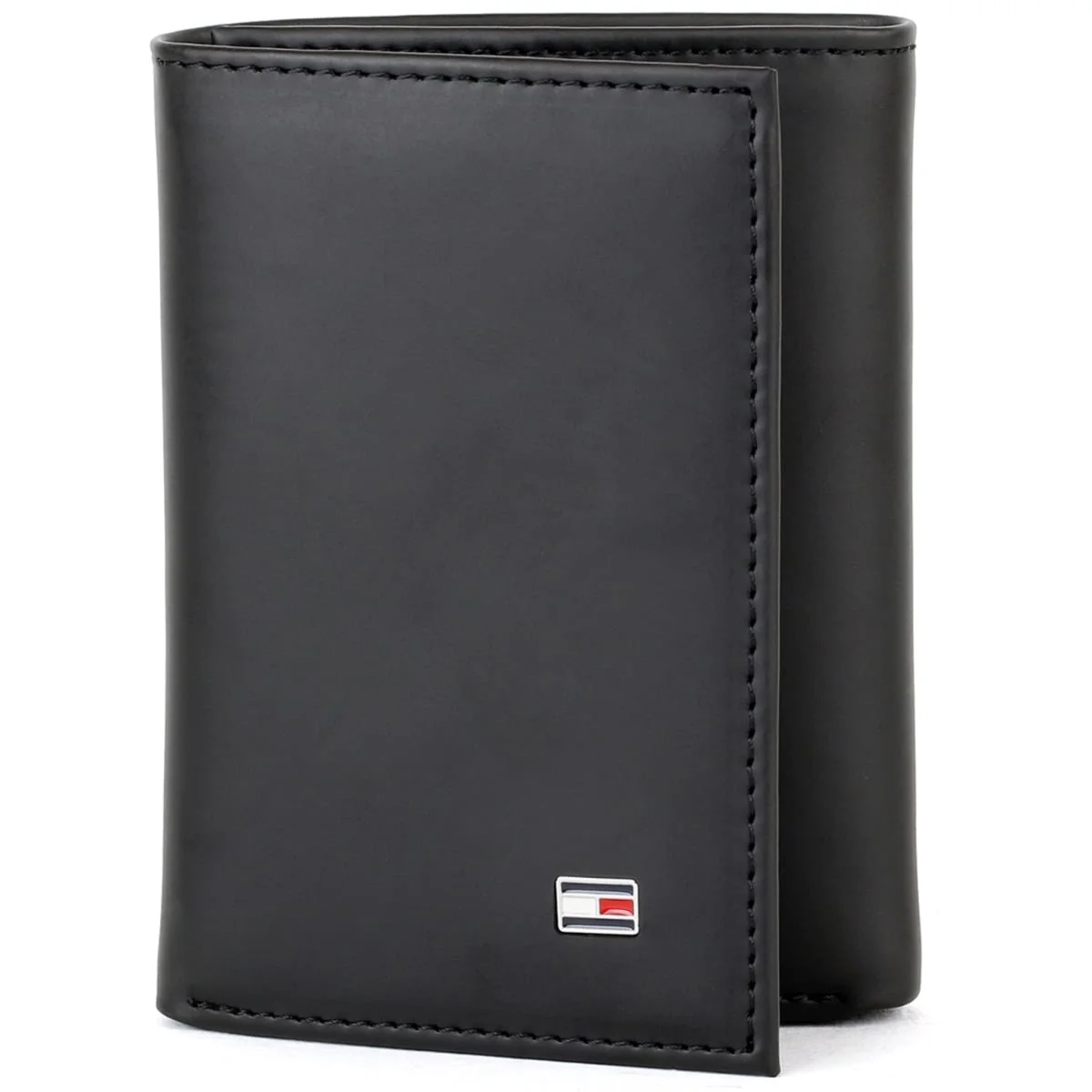 Tommy Hilfiger Wallet Men Black Genuine Leather Slim Trifold - image 1