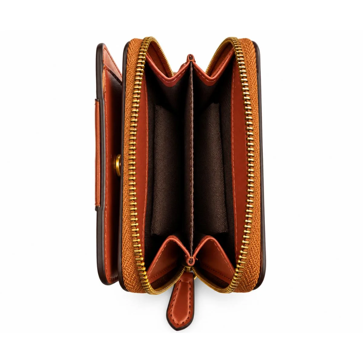 محفظة Coach صغيرة بسحاب محيط – جلد بني وقماش بنقشة العلامة التجارية (Signature Canvas) CD716 IMQLZ - image 2