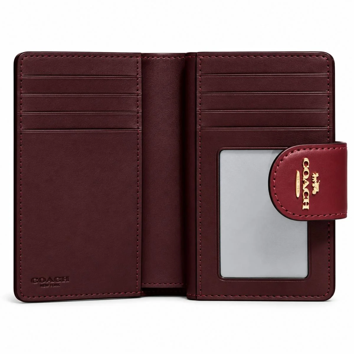 محفظة نسائية من COACH قابلة للطي، طراز Signature Canvas بنقشة قلوب وزهور، موديل C7653، لون عنابي. - image 4