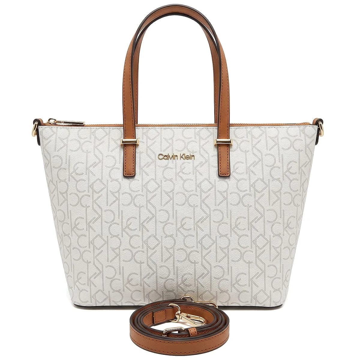 CALVIN KLEIN Brown – Khaki – White Women Shoulder Bag (Tote Bag) - image 1
