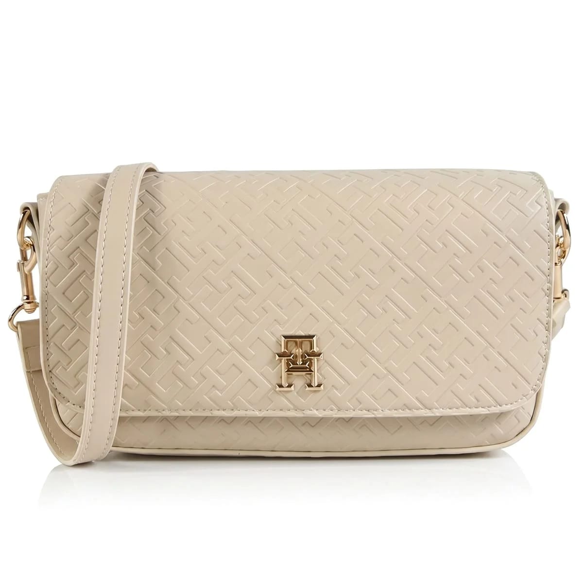 Tommy Hilfiger Beige Monogram Embossed Women’s Crossbody Bag with Gold Hardware - image 1