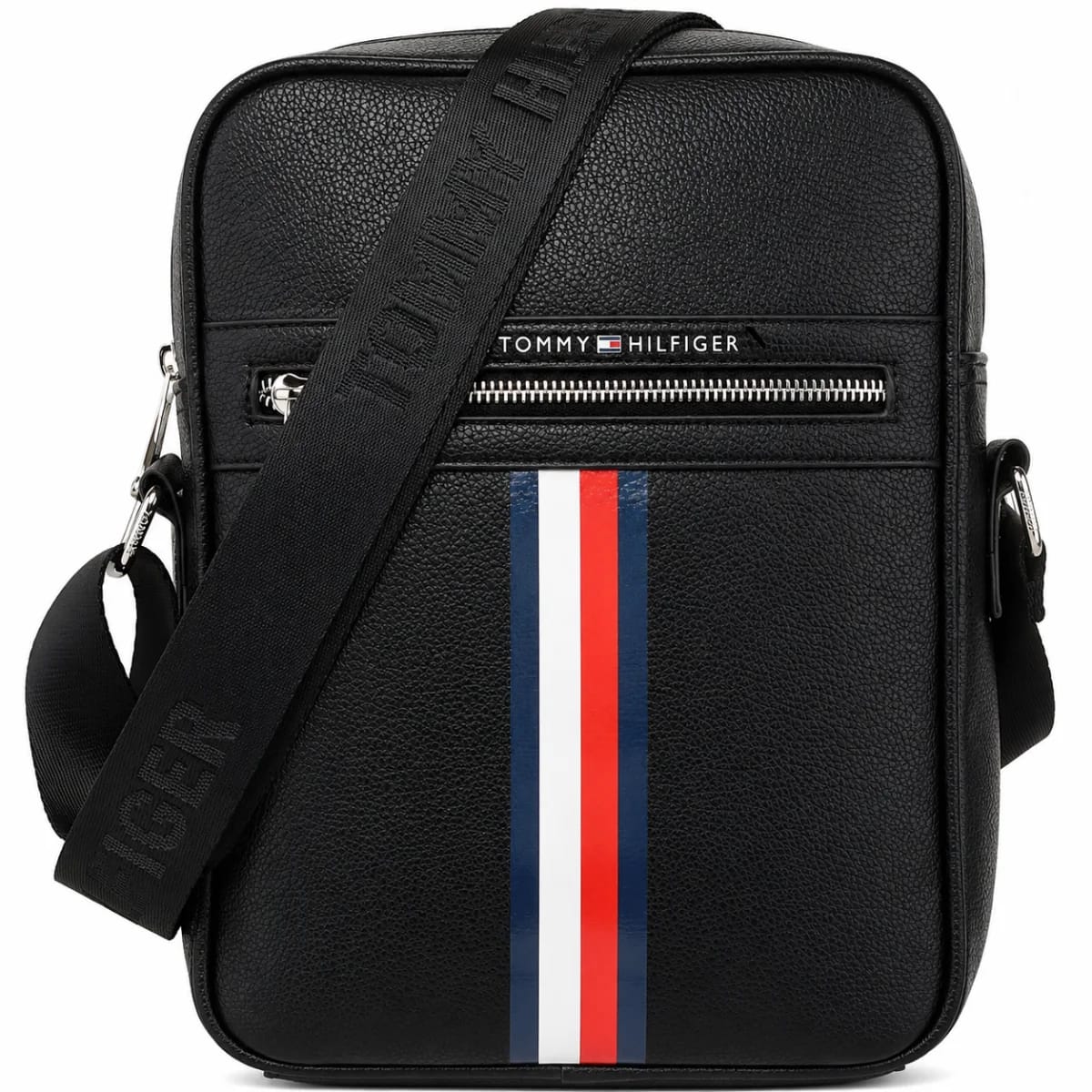 Black Leather Tommy Hilfiger Flag Crossbody Messenger Mens Bag - image 1