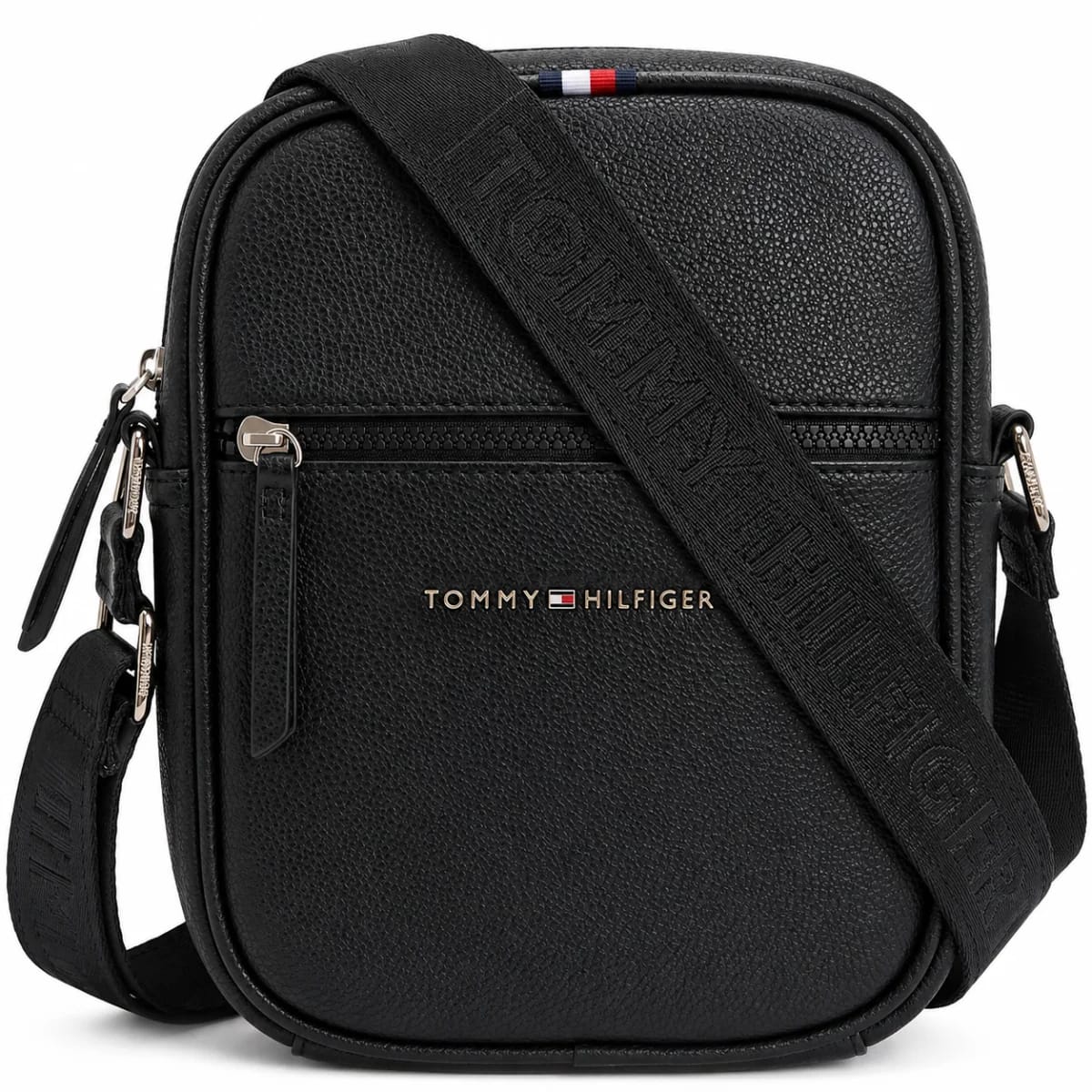 Tommy Hilfiger Men’s Black Pebbled Zip Crossbody Bag - image 1