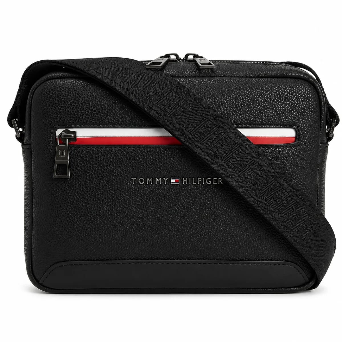 Tommy Hilfiger Men’s Black Pebbled Dual-Zip Reporter Bag - image 1