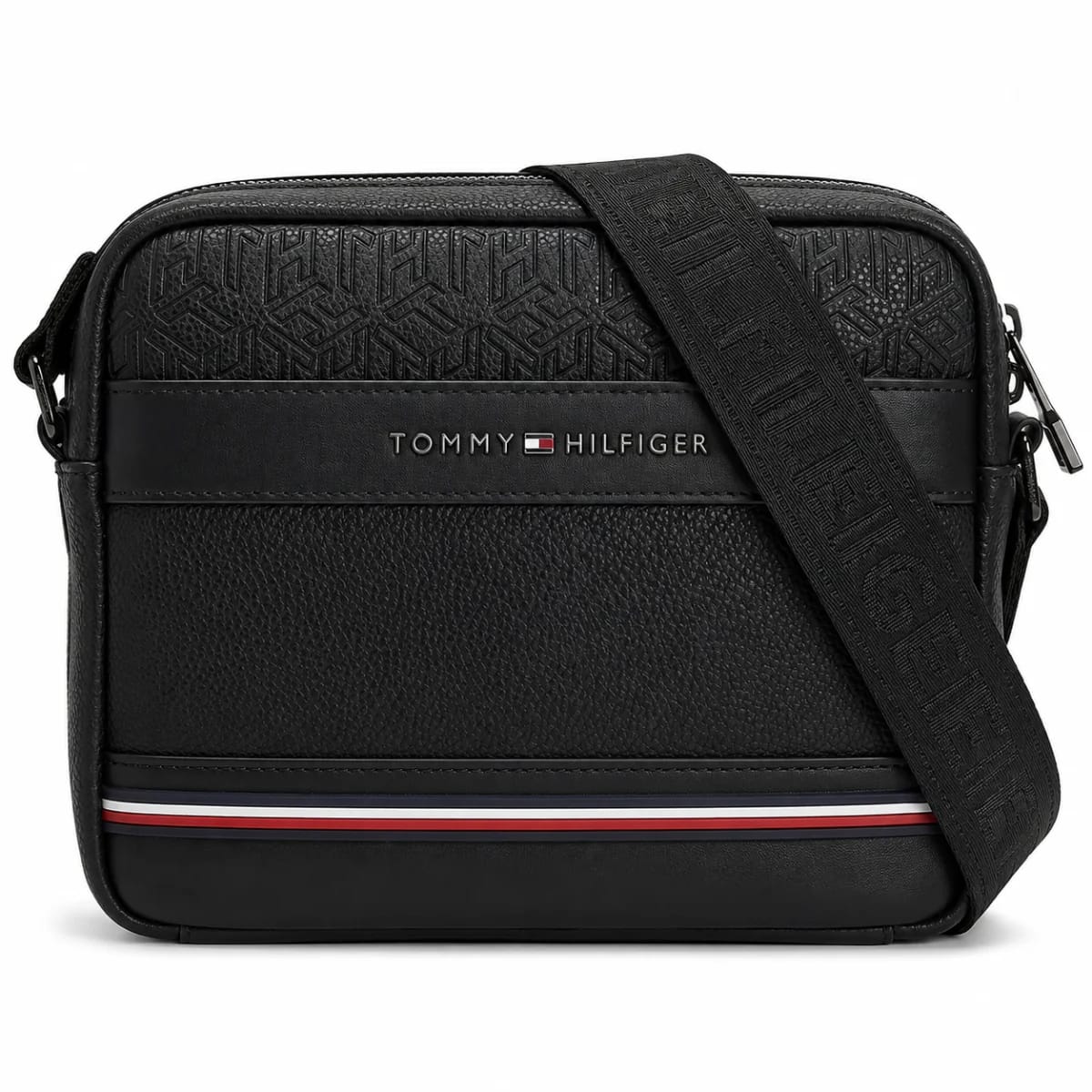 Tommy Hilfiger Men’s Black Pebbled Monogram Reporter Bag - image 1
