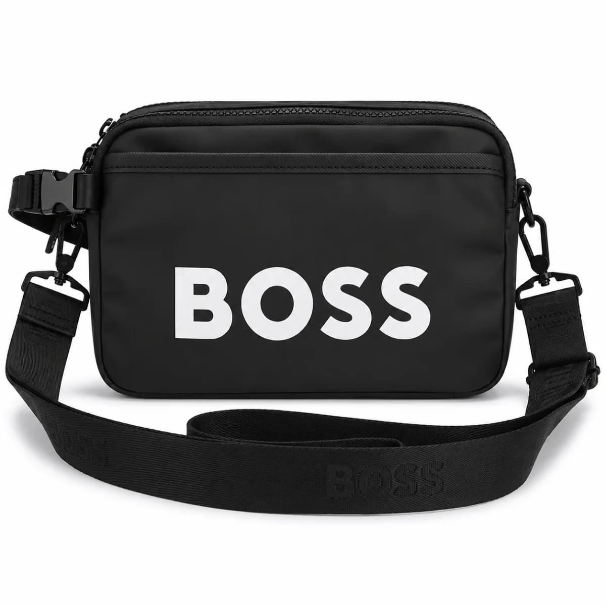 BOSS Black Compact Multi-Zip Crossbody Bag with Text-Detailed Strap - image 1