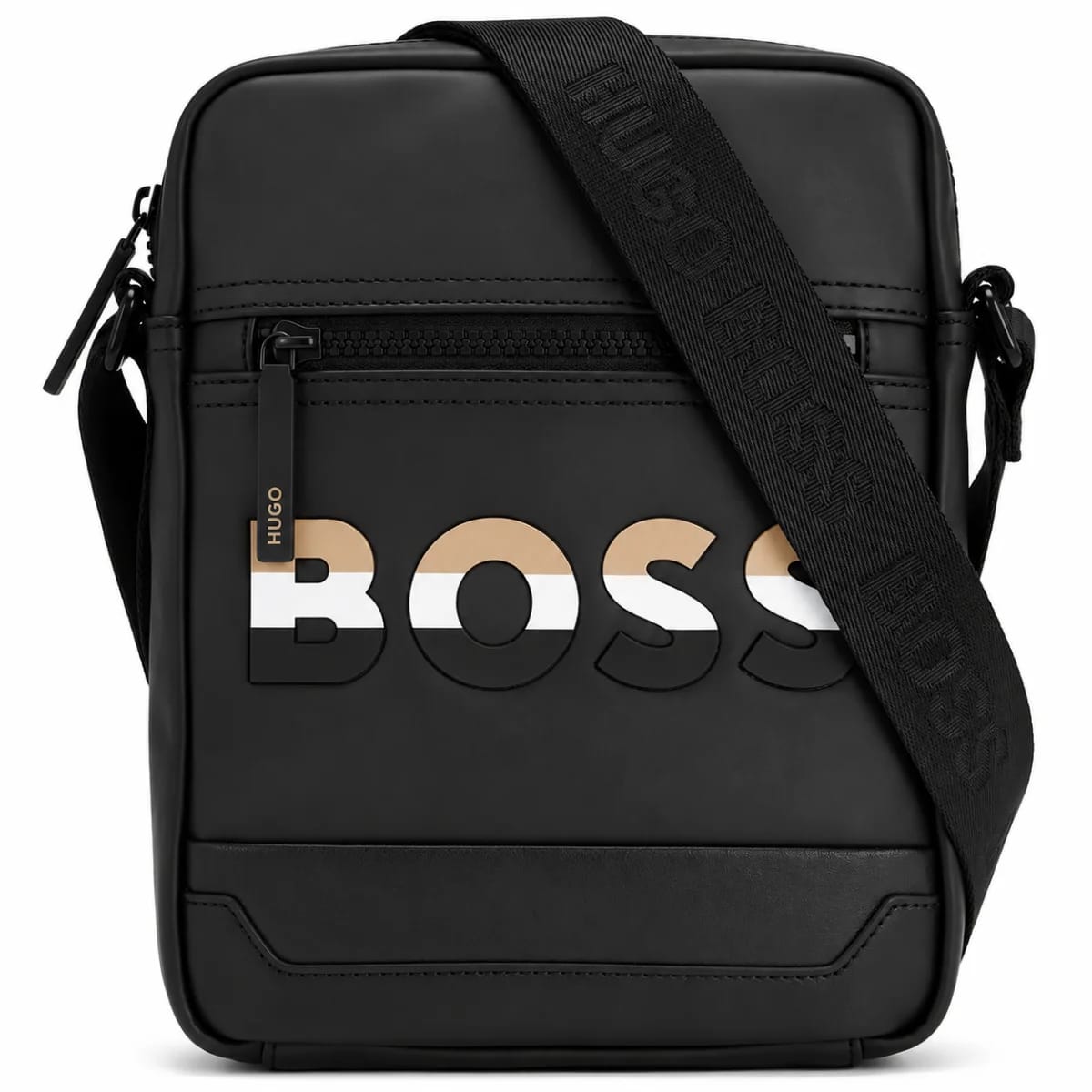 Hugo Boss Men's Black Crossbody Bag with Tricolor Logo and Bottom Panel - image 1