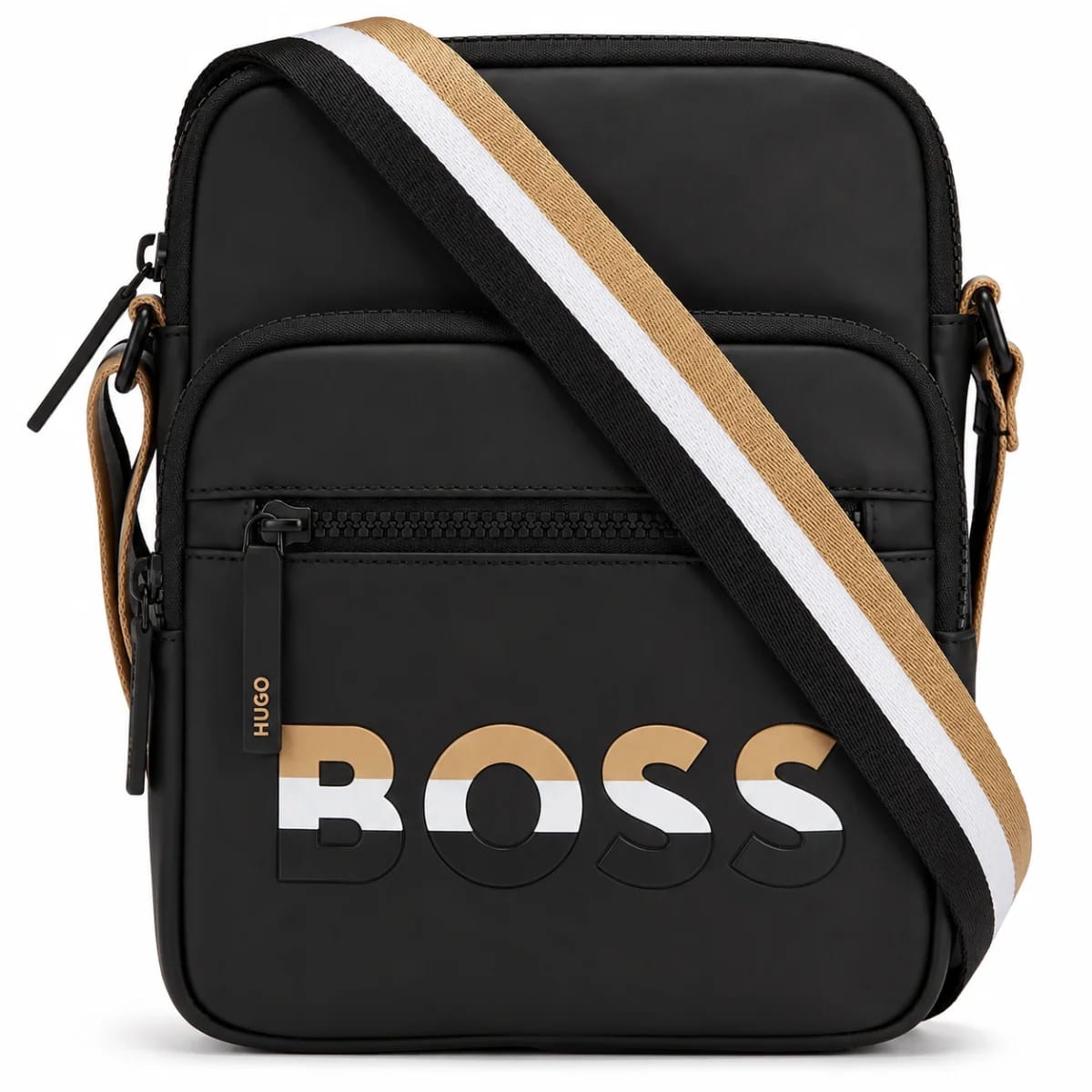 Hugo Boss Men's Black Crossbody Bag with Striped Signature Strap - image 1
