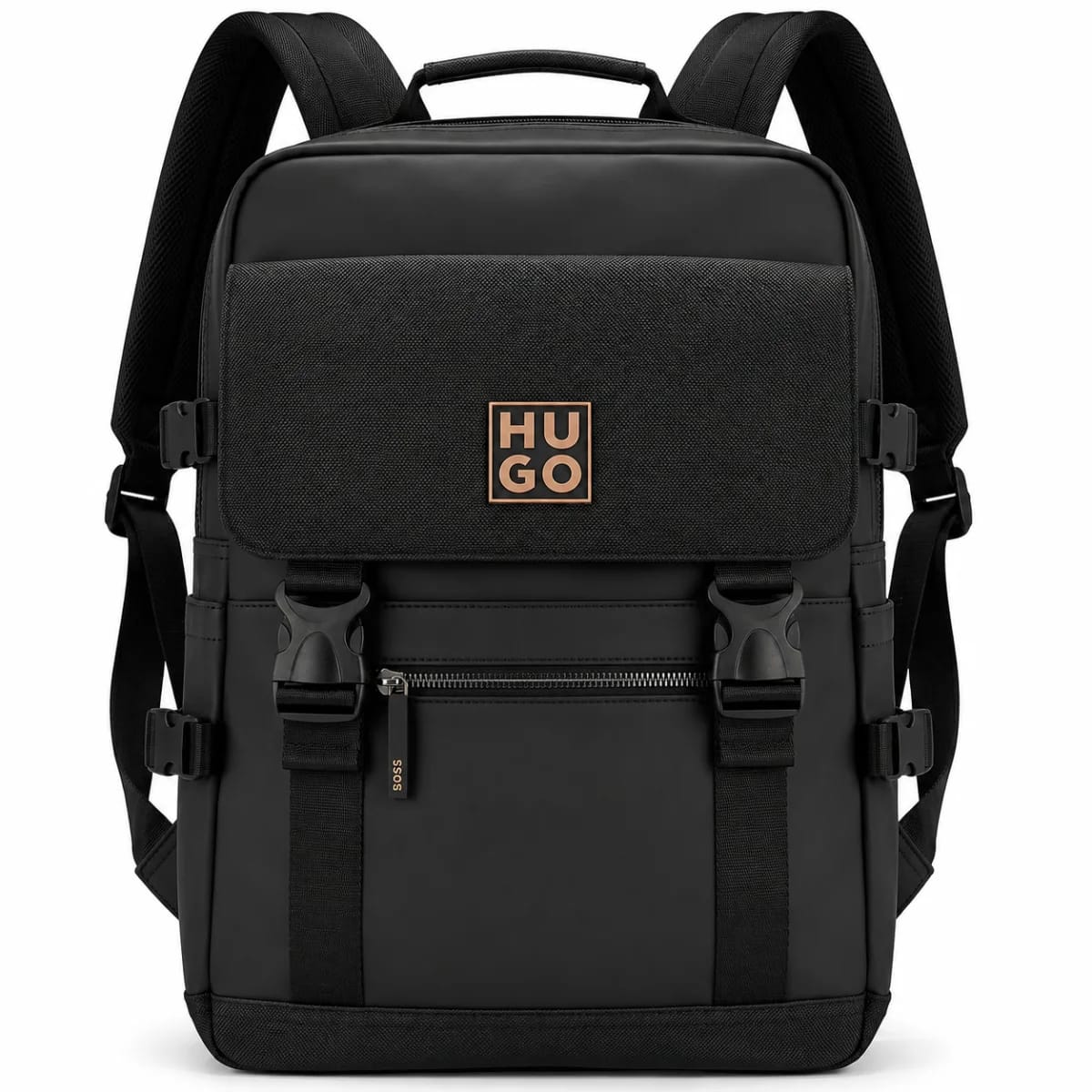 HUGO Men’s Black Matte Technical Backpack with Brown Logo - image 1