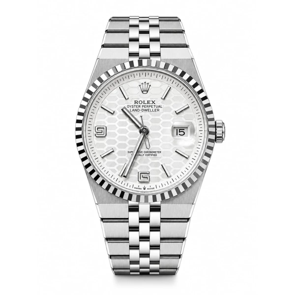 Rolex Men’s Land-Dweller Silver White Honeycomb Dial WatchRO001 - image 1