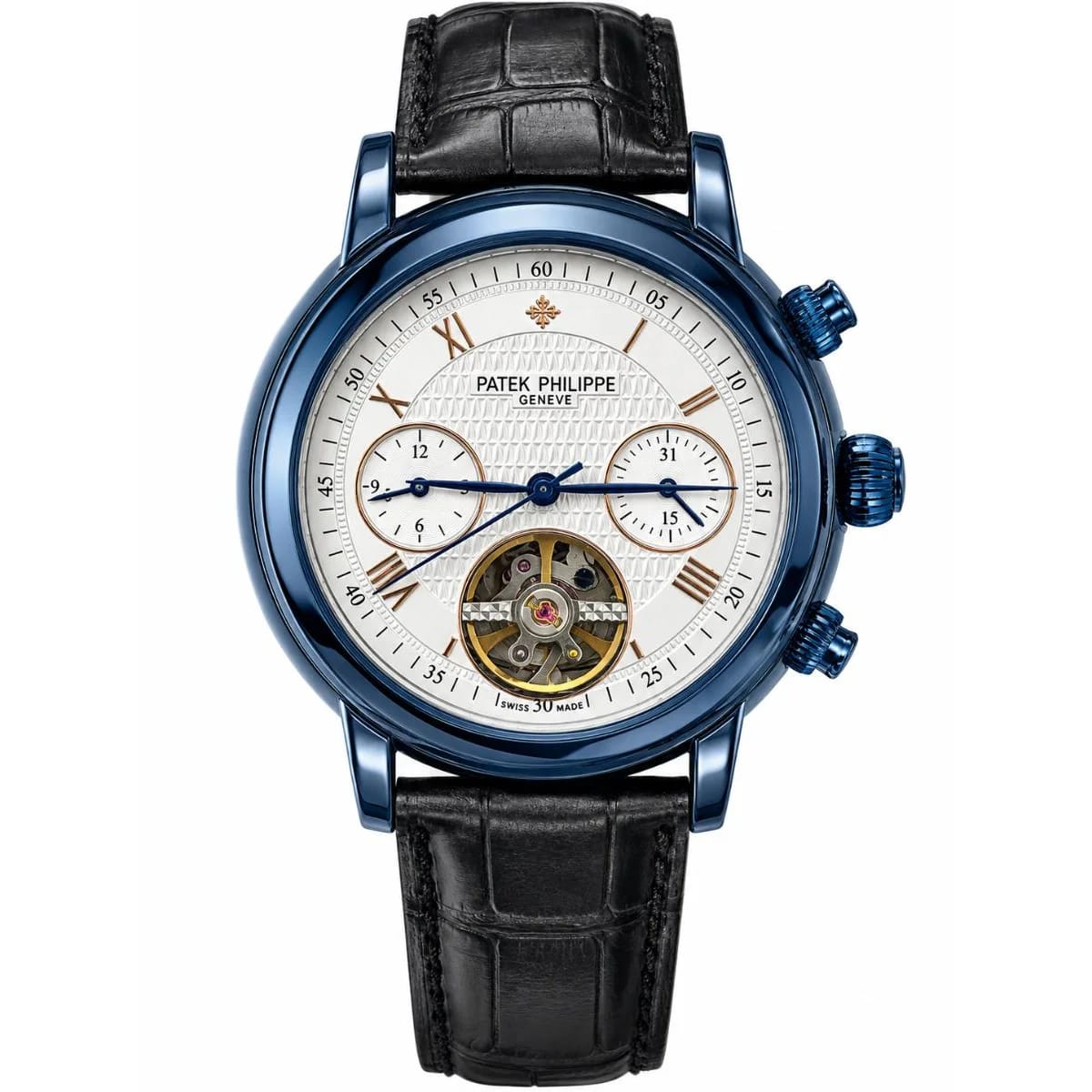 Patek Philippe Luxury Automatic Skeleton Gold-Tone Watch & BLUE LEATHER - image 1