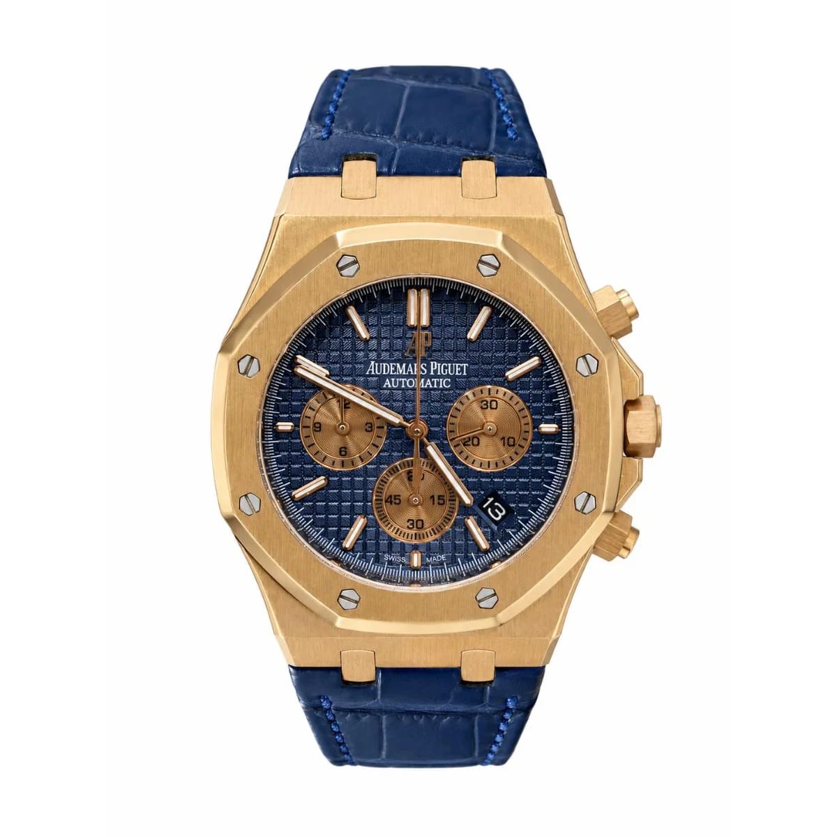 Audemars Piguet Royal Oak Chronograph Automatic Gold Blue Dial Blue Leather Strap Watch - image 1