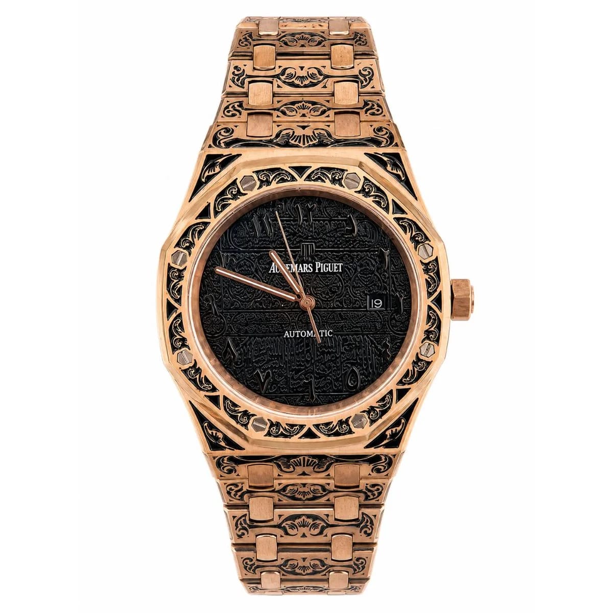 Audemars Piguet Royal Oak Automatic Rose Gold Black Arabic Dial Engraved Watch - image 1