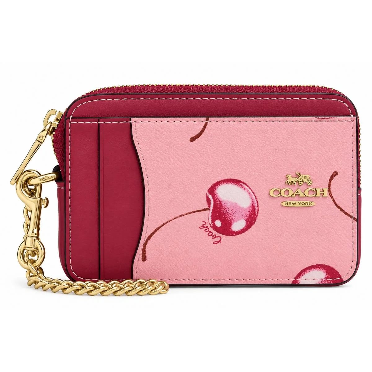 COACH Women’s Signature Cherry Print Zip Card Case CR832 PINK - image 1