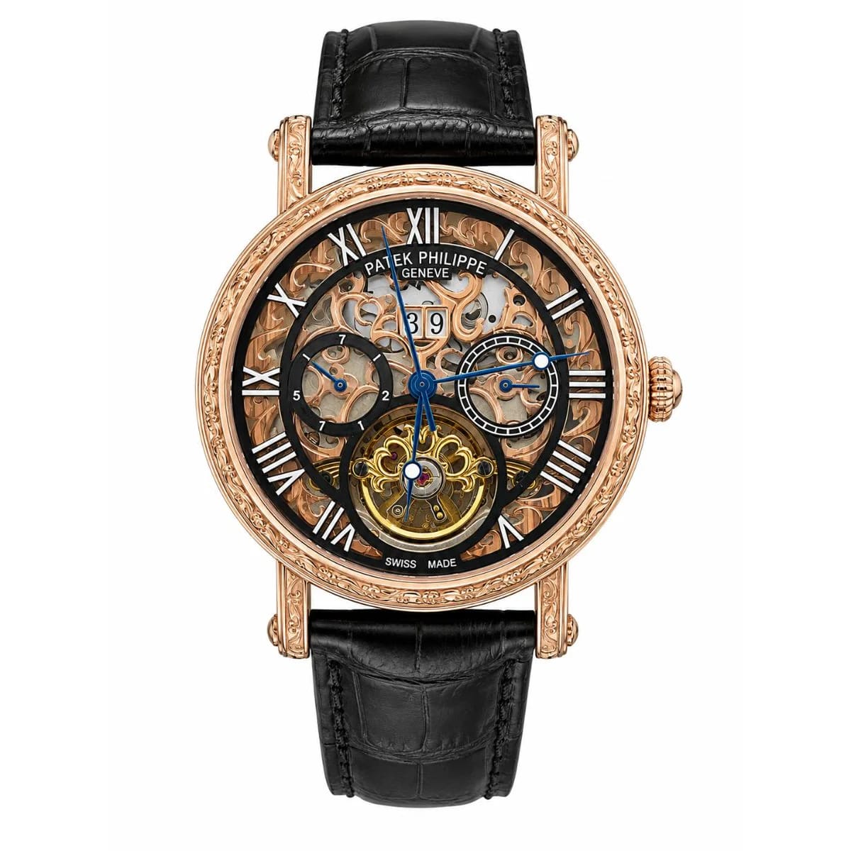 Patek Philippe Men’s Rose Gold Watch with Black Leather Strap - image 1