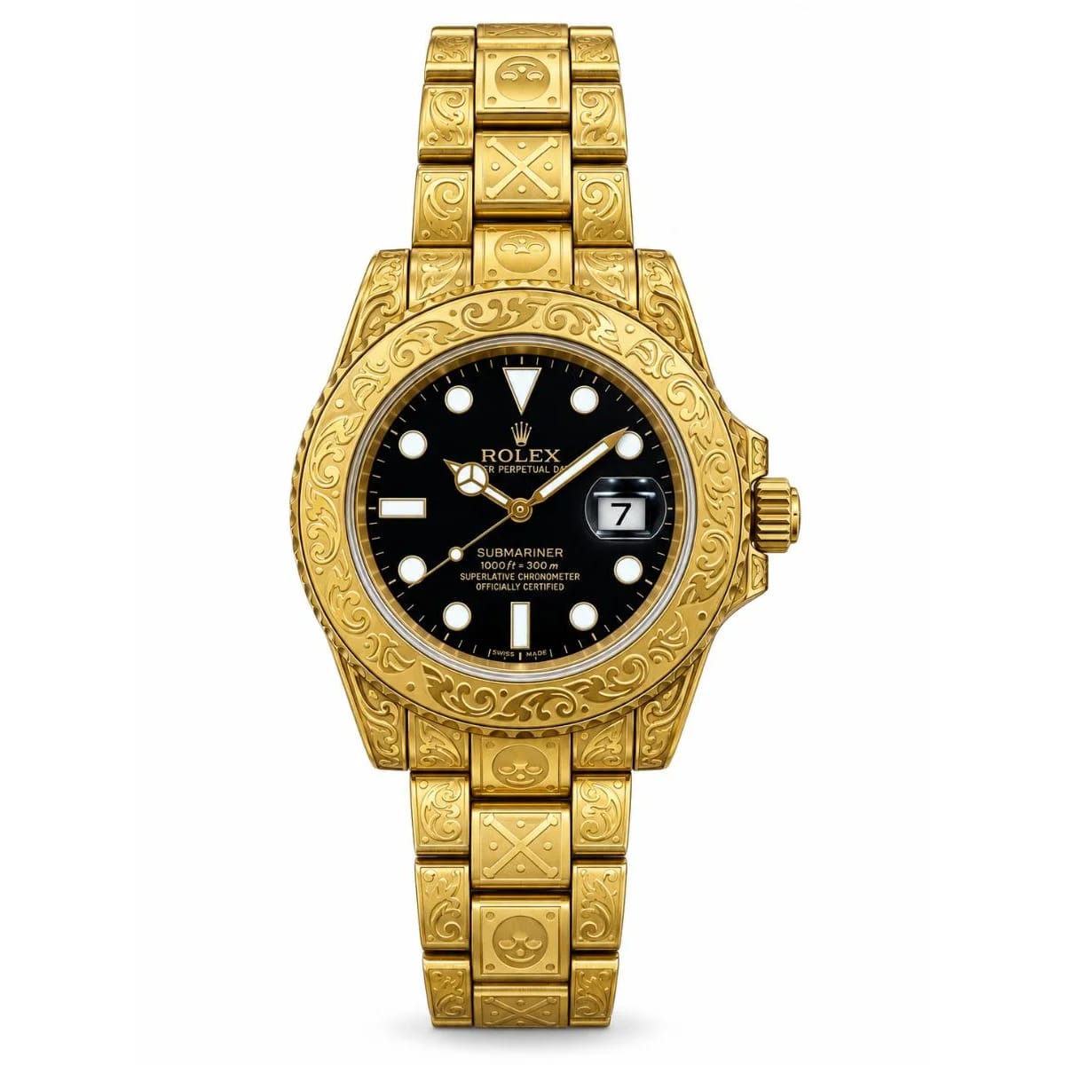 Rolex Submariner Automatic Gold-Tone Black Dial Engraved Luxury Watch - image 1