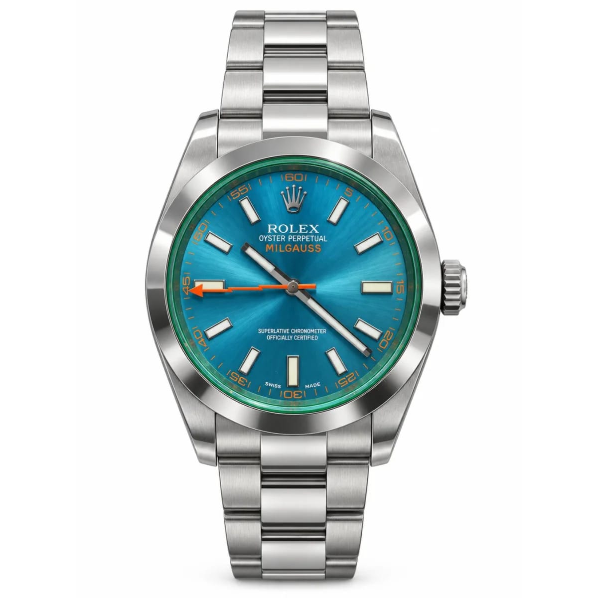 Rolex Milgauss Automatic Stainless Steel Blue Dial Green Crystal Watch - image 1