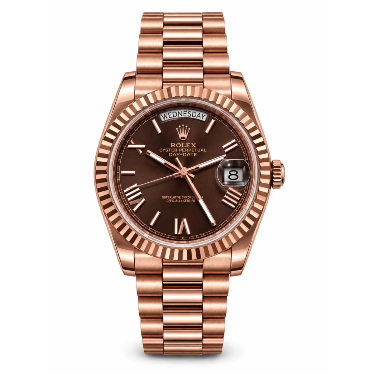 Rolex Day-Date 40 Automatic Rose Gold Brown Dial Fluted Bezel Watch - image 1