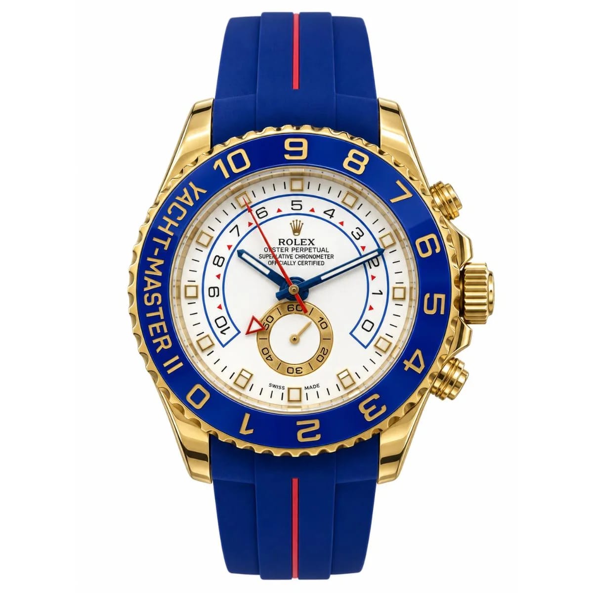Rolex Yacht-Master II Automatic Gold Blue Bezel White Dial Blue Rubber Strap Watch - image 1