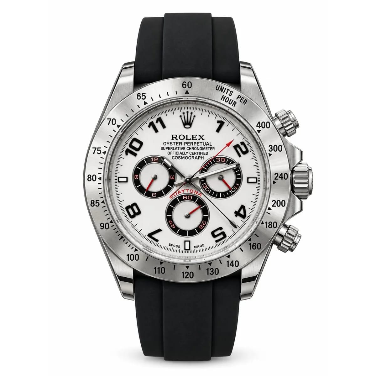 Rolex Cosmograph Daytona Automatic Stainless Steel White Dial Black Rubber Strap Chronograph Watch - image 1
