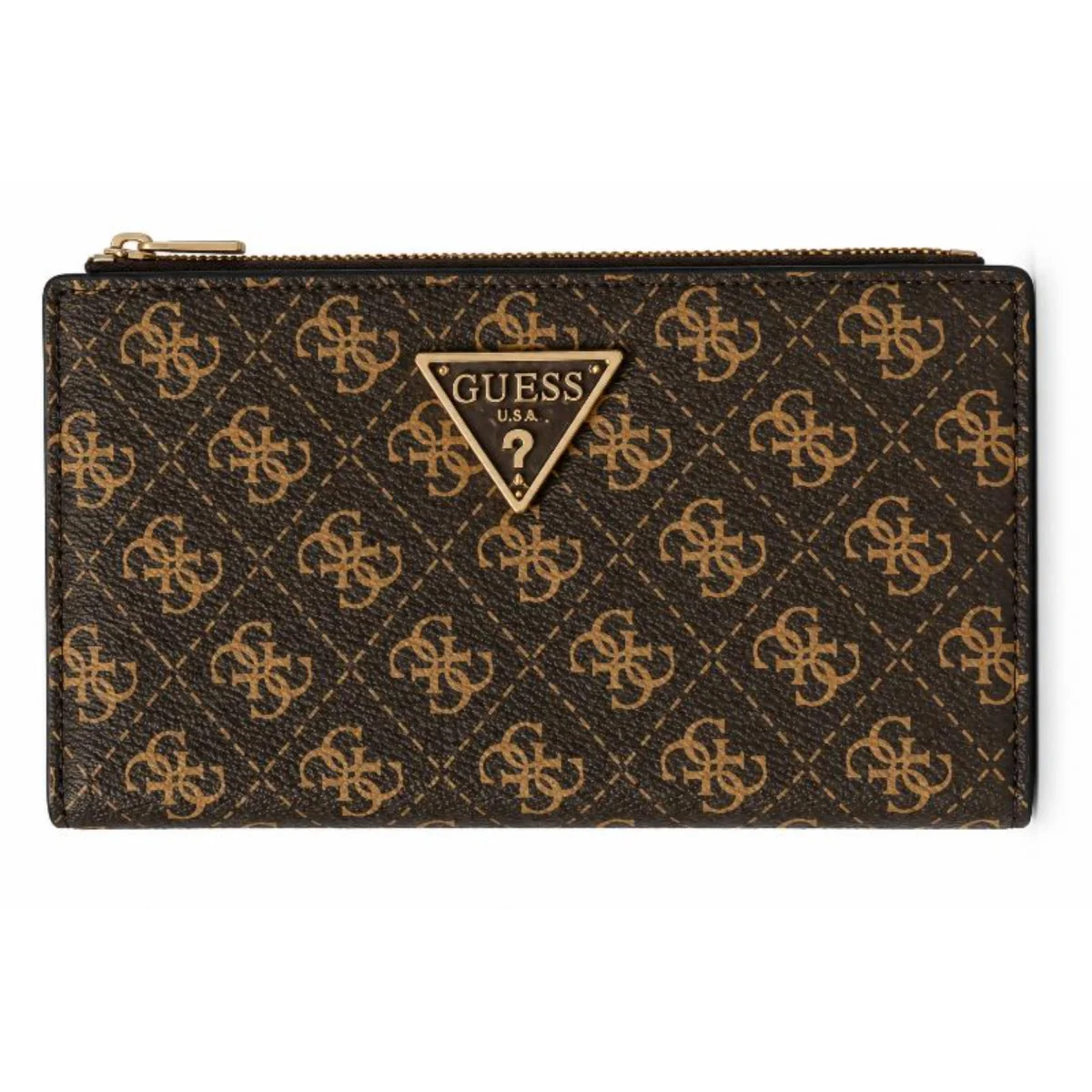 GUESS Brown Monogram Double-Zip Wristlet Wallet for Women - image 1