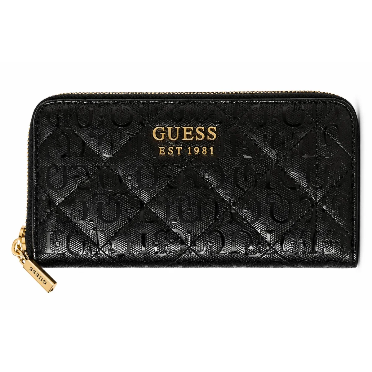 GUESS Black Quilted Monogram Zip-Around Wallet for Women - image 1