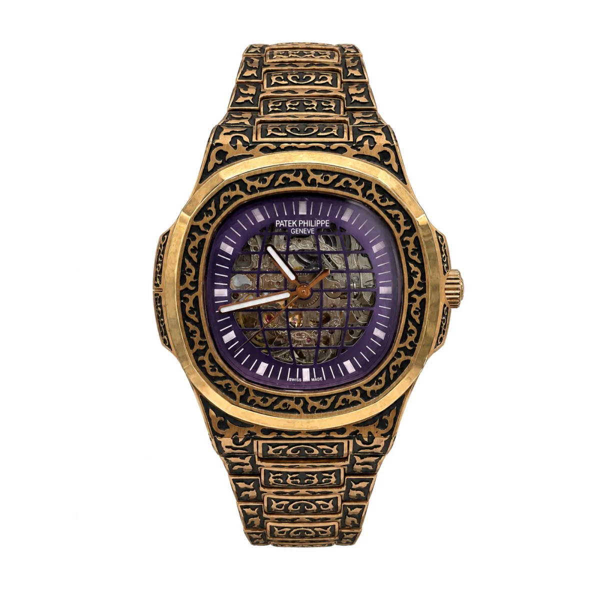 Patek Philippe Skeleton Automatic Gold-Tone Engraved Purple Dial Watch - image 1