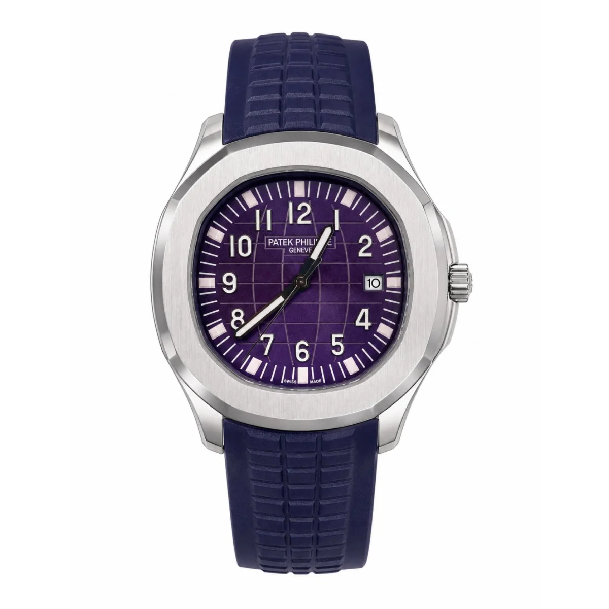 Patek Philippe Aquanaut Automatic Silver-Tone Purple Dial Watch with Purple Rubber Strap - image 1