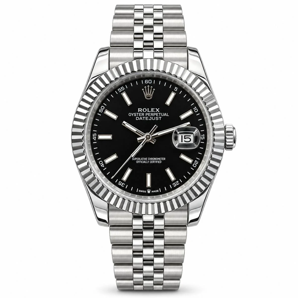 Rolex Date Just Automatic Watch For Men – Black Dial & Silver Bracelet - image 1